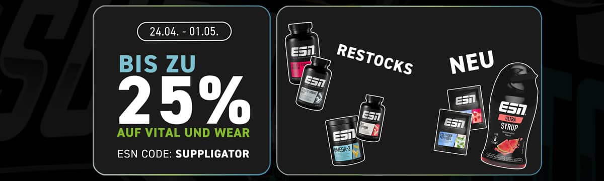 20% zniżki w ramach promocji na suplementy ESN + 25% na odzież ESN