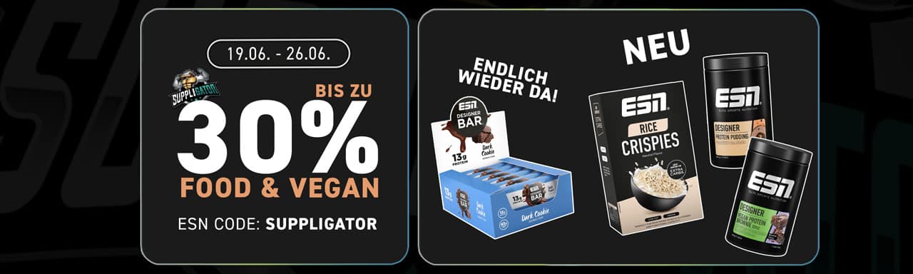 Do 30% zniżki w ramach promocji ESN Food & Vegan + uzupełnienie zapasów batoników Dark Cookie Designer Bar