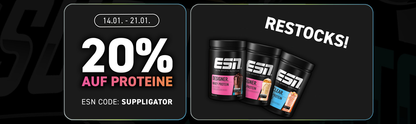 20% zniżki na wszystkie produkty białkowe marki ESN + popularne produkty ponownie dostępne w sprzedaży